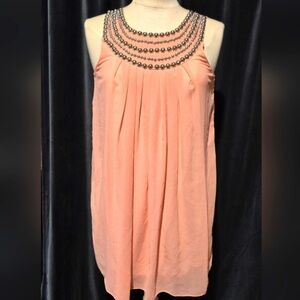 Chic Coral Beaded Mini Dress